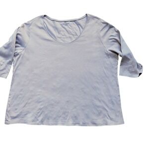 Eileen Fisher Long Sleeve Shirt 2XL Lihht Oatmeal Org. Cotton 3/4 Sleeve